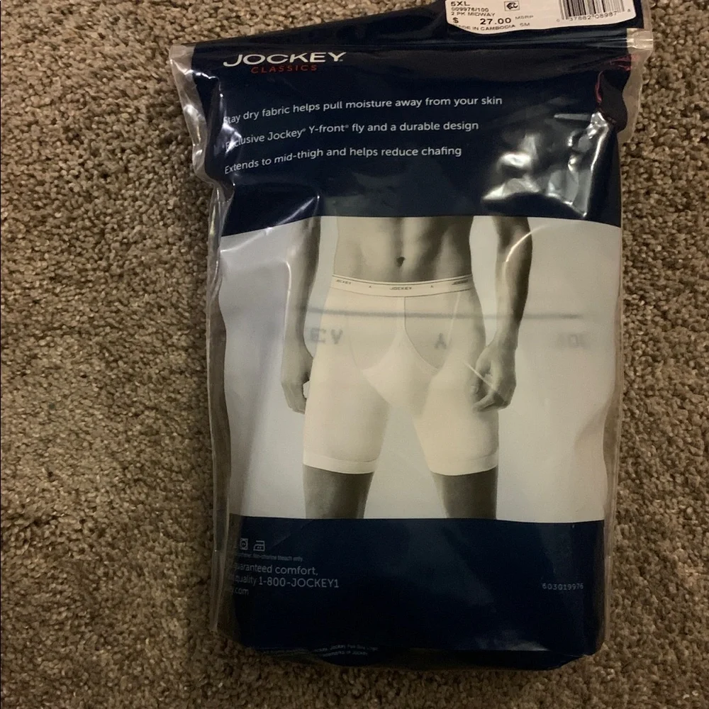 Jockey Classics Men's Diamond White 2-PK Midway Briefs Size 5XL NEW Classic Fit